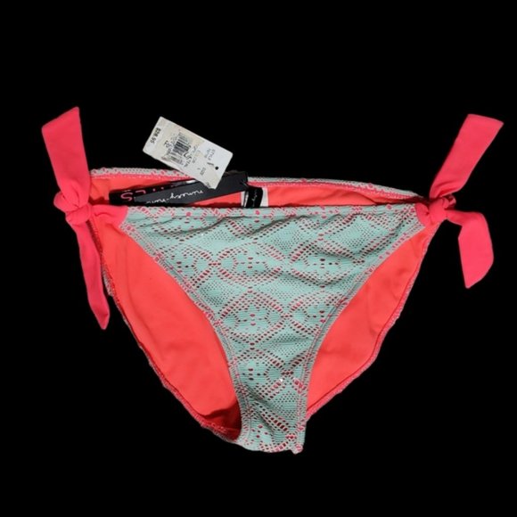 NWT RARE NINETY-NINE DEGREES CROCHET LACE BIKINI SET SZ L TEAL & NEON PINK - Picture 4 of 11